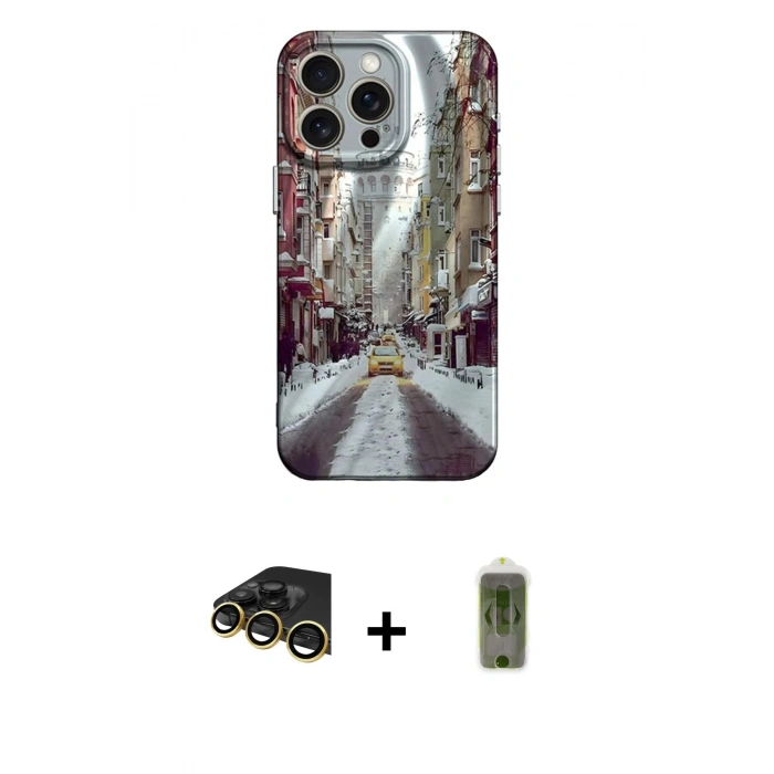 MARSİLYAN™- iPhone 14 Pro Kılıf Nova Doku Prime - Siyah Joko Magic 5D Hayalet Cam + Raze Metal Kamera Lens - GD