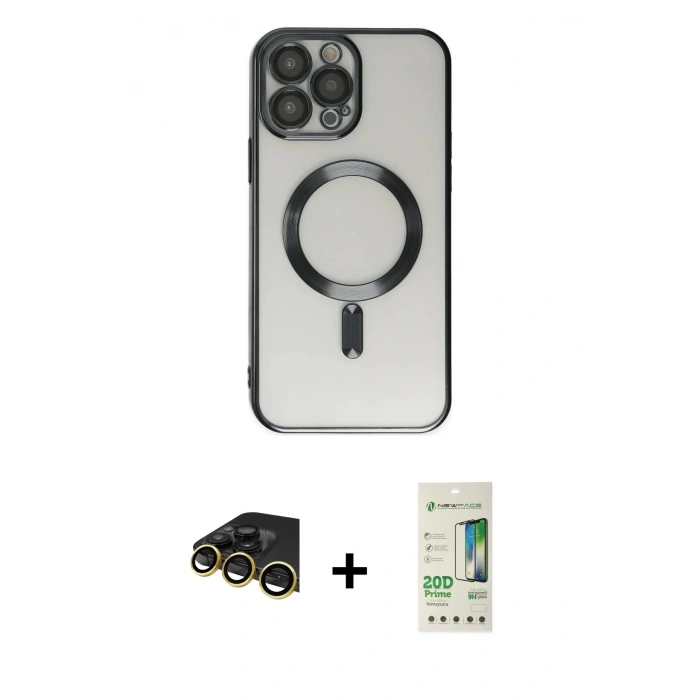MARSİLYAN™- iPhone 14 Pro Kılıf Nova Işık Özel Seri - Siyah 20D Premium Cam Ekran Koruyucu + Raze Metal Kamera Lens - GD