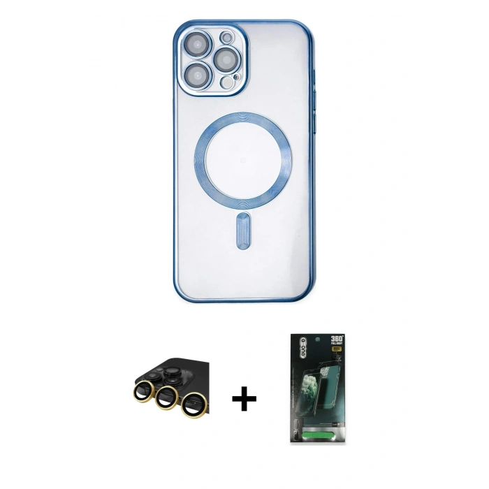MARSİLYAN™- iPhone 14 Pro Kılıf Nova Işık Özel Seri - Siyah 360 Mat Full Body Arka Koruyucu + Raze Metal Kamera Lens - GD