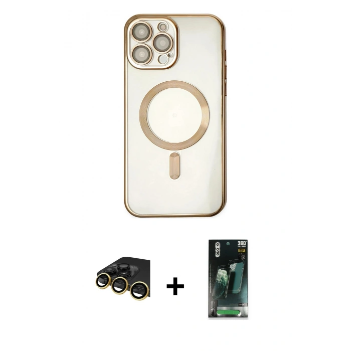 MARSİLYAN™- iPhone 14 Pro Kılıf Nova Işık Özel Seri - Siyah 360 Mat Full Body Arka Koruyucu + Raze Metal Kamera Lens - GD