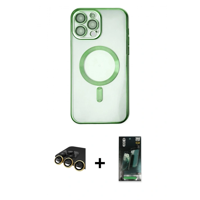 MARSİLYAN™- iPhone 14 Pro Kılıf Nova Işık Özel Seri - Siyah 360 Mat Full Body Arka Koruyucu + Raze Metal Kamera Lens - GD