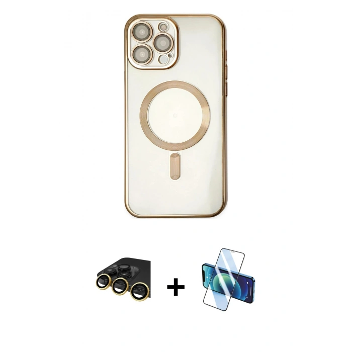MARSİLYAN™- iPhone 14 Pro Kılıf Nova Işık Özel Seri - Siyah 3D Antistatik Cam Ekran Koruyucu + Raze Metal Kamera Lens - GD