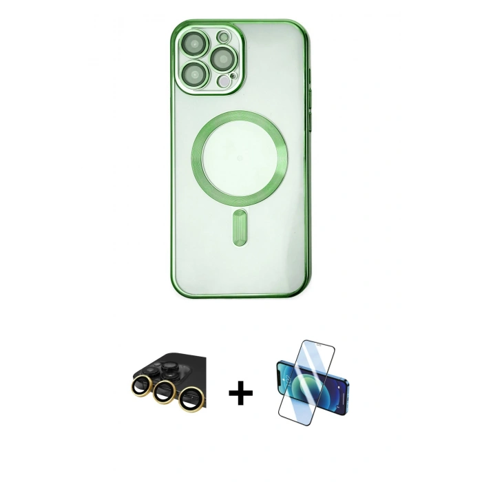 MARSİLYAN™- iPhone 14 Pro Kılıf Nova Işık Özel Seri - Siyah 3D Antistatik Cam Ekran Koruyucu + Raze Metal Kamera Lens - GD
