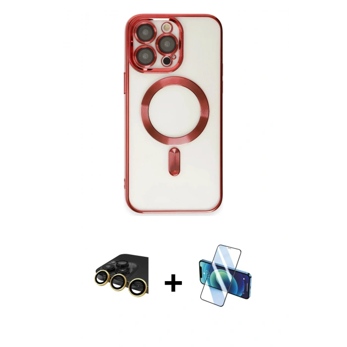 MARSİLYAN™- iPhone 14 Pro Kılıf Nova Işık Özel Seri - Siyah 3D Antistatik Cam Ekran Koruyucu + Raze Metal Kamera Lens - GD
