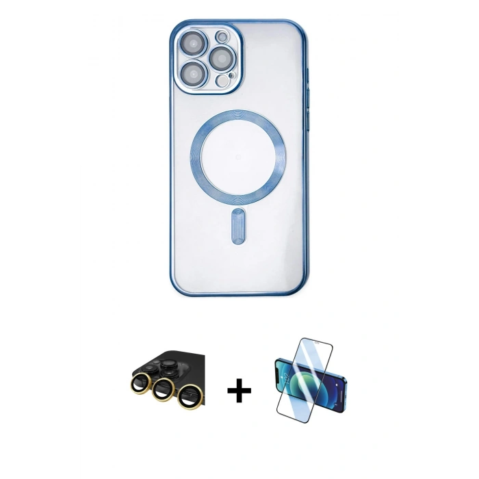 MARSİLYAN™- iPhone 14 Pro Kılıf Nova Işık Özel Seri - Siyah 3D Antistatik Cam Ekran Koruyucu + Raze Metal Kamera Lens - GD
