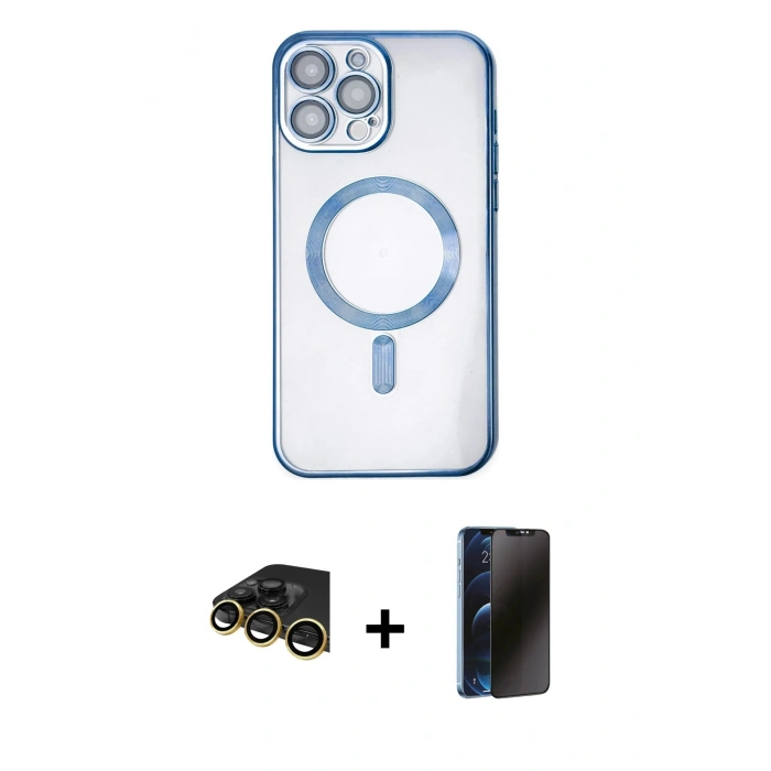 MARSİLYAN™- iPhone 14 Pro Kılıf Nova Işık Özel Seri - Siyah 3D Antistatik Hayalet Cam Ekran Koruyucu + Raze Metal Kamera Lens - GD
