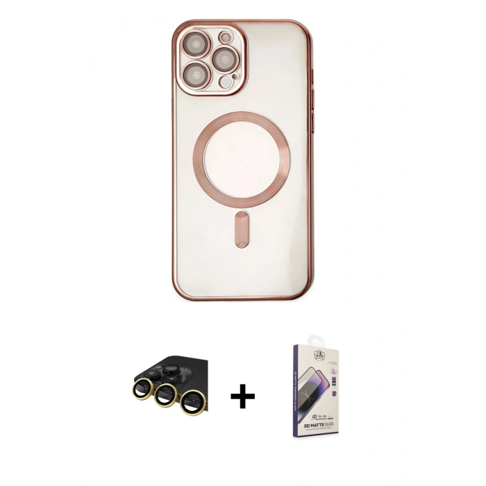 MARSİLYAN™- iPhone 14 Pro Kılıf Nova Işık Özel Seri - Siyah Bilvis 3D Mat Cam Ekran Koruyucu + Raze Metal Kamera Lens - GD