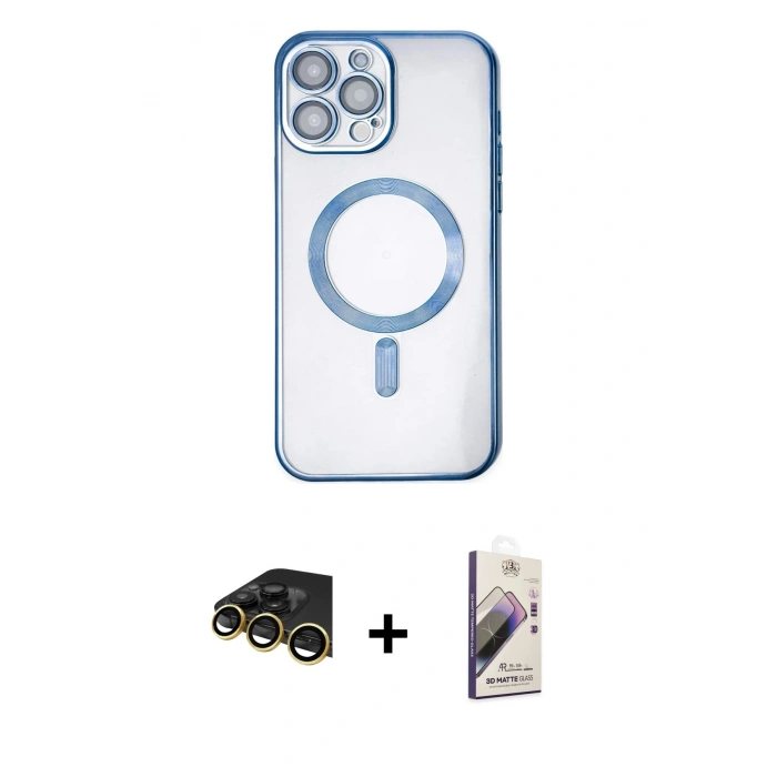 MARSİLYAN™- iPhone 14 Pro Kılıf Nova Işık Özel Seri - Siyah Bilvis 3D Mat Cam Ekran Koruyucu + Raze Metal Kamera Lens - GD