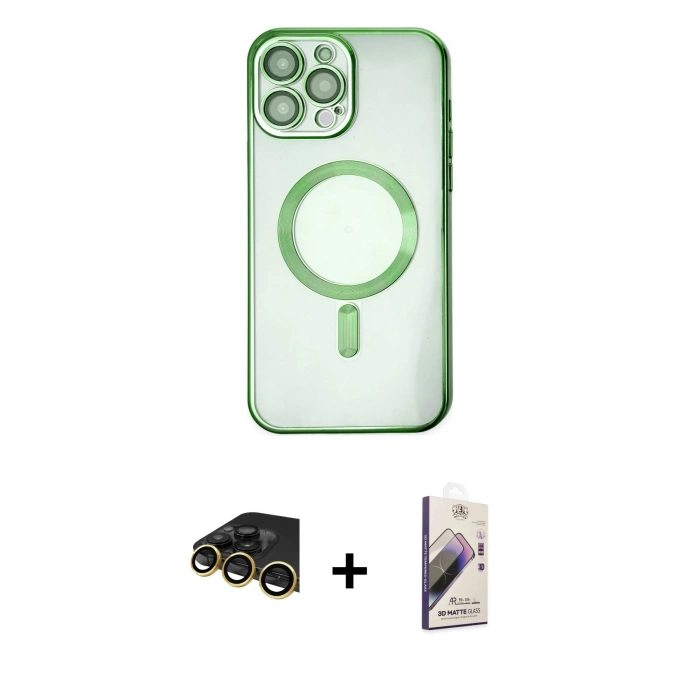 MARSİLYAN™- iPhone 14 Pro Kılıf Nova Işık Özel Seri - Siyah Bilvis 3D Mat Cam Ekran Koruyucu + Raze Metal Kamera Lens - GD