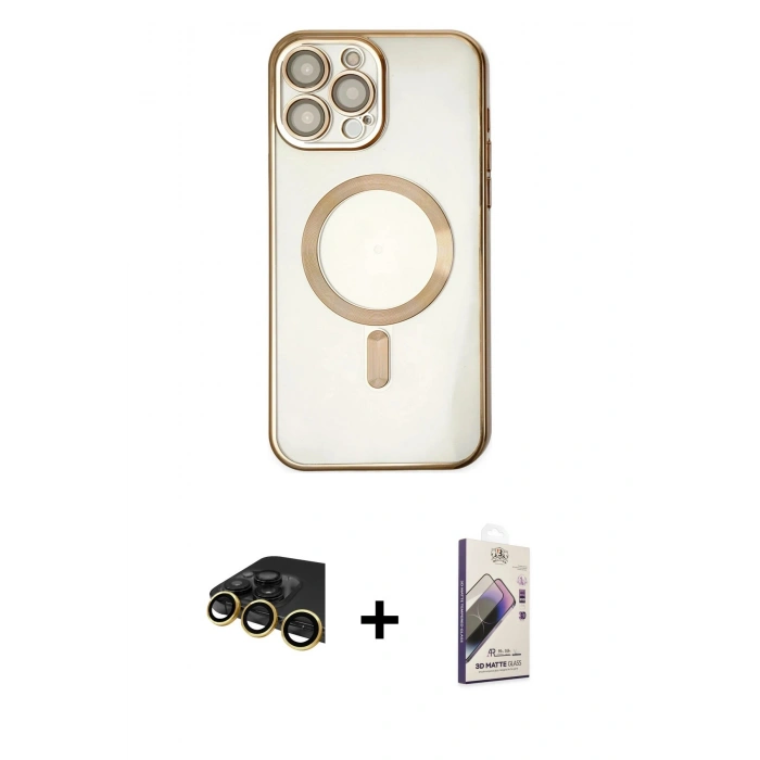 MARSİLYAN™- iPhone 14 Pro Kılıf Nova Işık Özel Seri - Siyah Bilvis 3D Mat Cam Ekran Koruyucu + Raze Metal Kamera Lens - GD