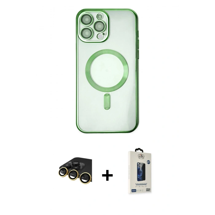 MARSİLYAN™- iPhone 14 Pro Kılıf Nova Işık Özel Seri - Siyah Bilvis Hayalet Cam Ekran Koruyucu + Gold Raze Metal Kamera Lens
