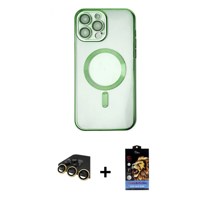 MARSİLYAN™- iPhone 14 Pro Kılıf Nova Işık Özel Seri - Siyah Buffer Hayalet Cam Ekran Koruyucu + Raze Metal Kamera Lens - GD