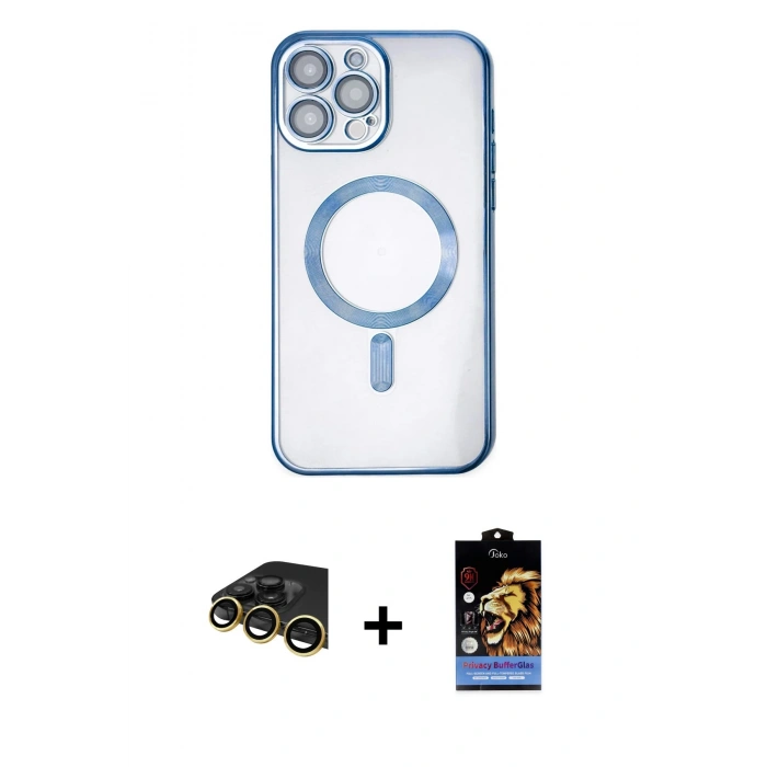 MARSİLYAN™- iPhone 14 Pro Kılıf Nova Işık Özel Seri - Siyah Buffer Hayalet Cam Ekran Koruyucu + Raze Metal Kamera Lens - GD