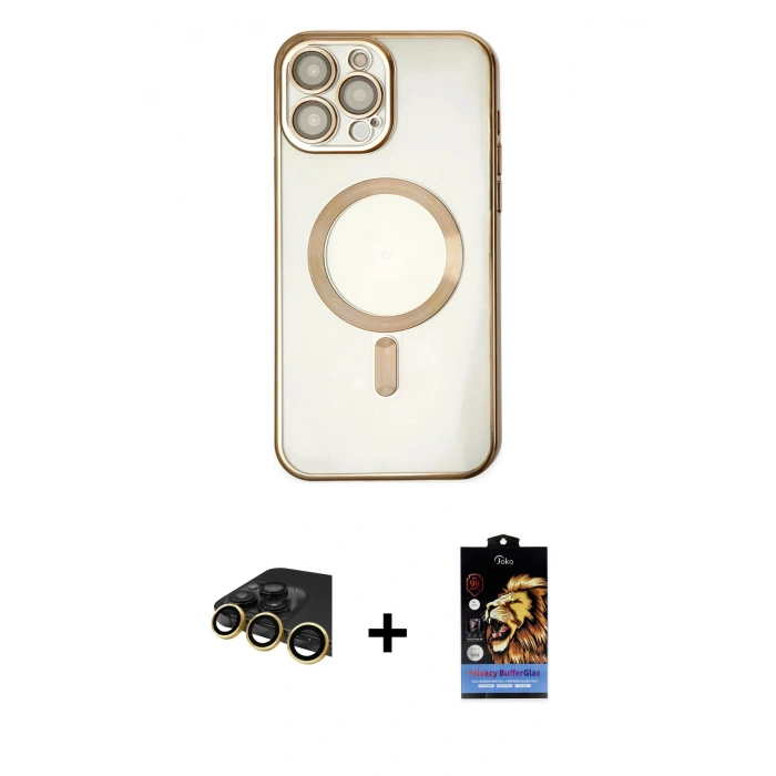 MARSİLYAN™- iPhone 14 Pro Kılıf Nova Işık Özel Seri - Siyah Buffer Hayalet Cam Ekran Koruyucu + Raze Metal Kamera Lens - GD