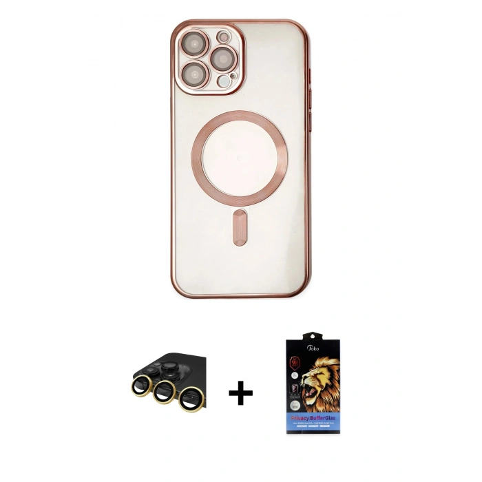MARSİLYAN™- iPhone 14 Pro Kılıf Nova Işık Özel Seri - Siyah Buffer Hayalet Cam Ekran Koruyucu + Raze Metal Kamera Lens - GD