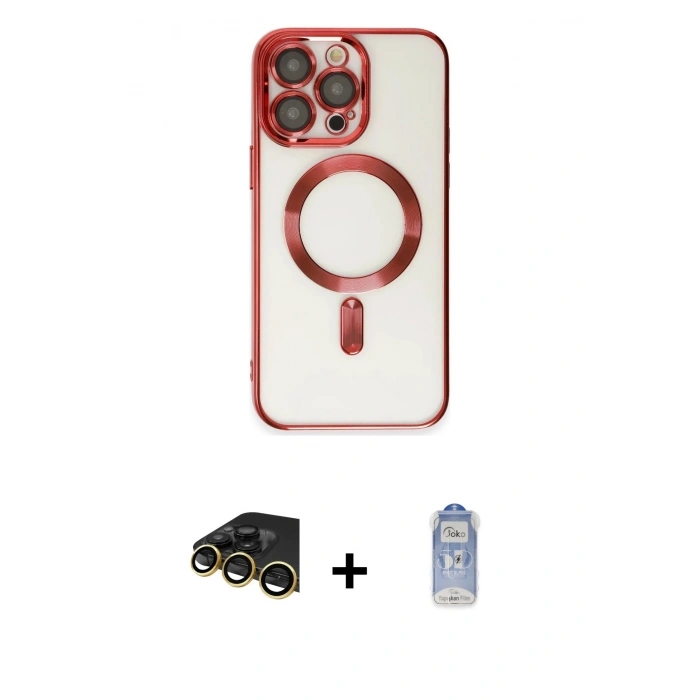 MARSİLYAN™- iPhone 14 Pro Kılıf Nova Işık Özel Seri - Siyah Joko Magic 5D Cam + Gold Raze Metal Kamera Lens