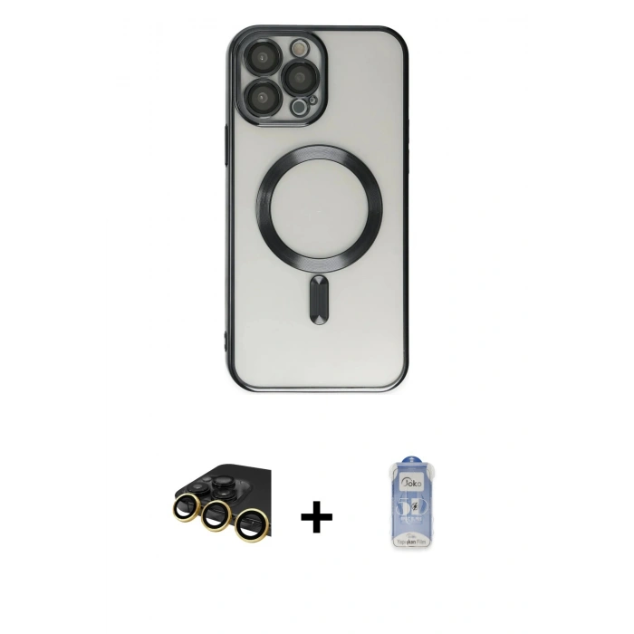 MARSİLYAN™- iPhone 14 Pro Kılıf Nova Işık Özel Seri - Siyah Joko Magic 5D Cam + Raze Metal Kamera Lens - GD