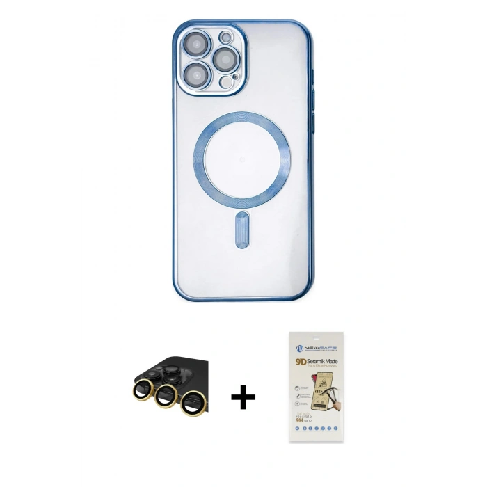 MARSİLYAN™- iPhone 14 Pro Kılıf Nova Işık Özel Seri - Siyah Mat Seramik Nano Ekran Koruyucu + Raze Metal Kamera Lens - GD