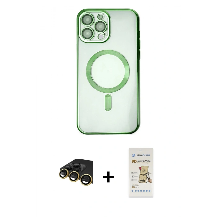 MARSİLYAN™- iPhone 14 Pro Kılıf Nova Işık Özel Seri - Siyah Mat Seramik Nano Ekran Koruyucu + Raze Metal Kamera Lens - GD