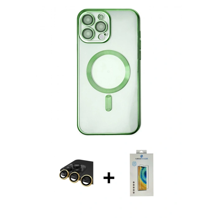 MARSİLYAN™- iPhone 14 Pro Kılıf Nova Işık Özel Seri - Siyah Polymer Nano Ekran Koruyucu + Raze Metal Kamera Lens - GD