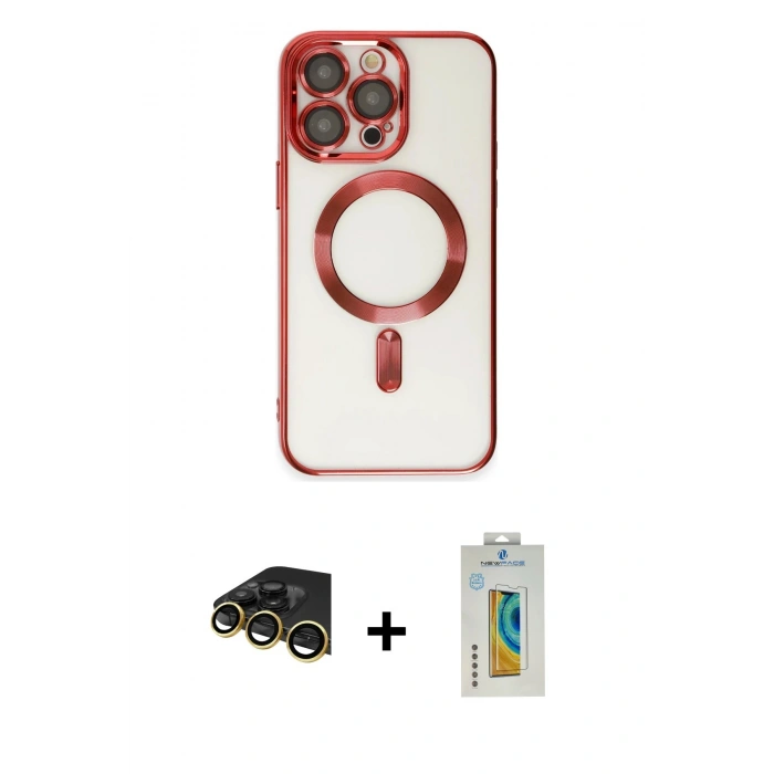 MARSİLYAN™- iPhone 14 Pro Kılıf Nova Işık Özel Seri - Siyah Polymer Nano Ekran Koruyucu + Raze Metal Kamera Lens - GD