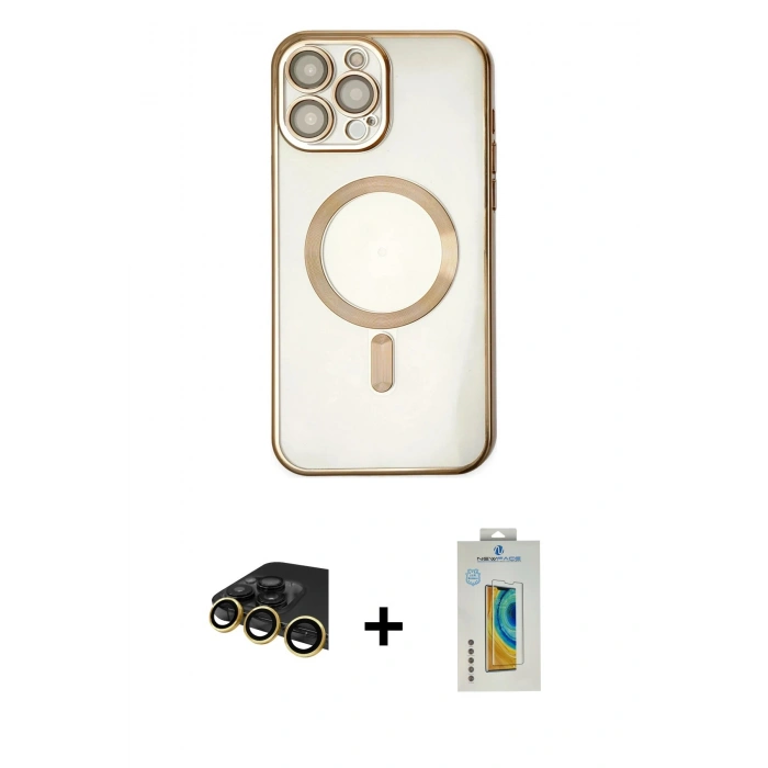 MARSİLYAN™- iPhone 14 Pro Kılıf Nova Işık Özel Seri - Siyah Polymer Nano Ekran Koruyucu + Raze Metal Kamera Lens - GD