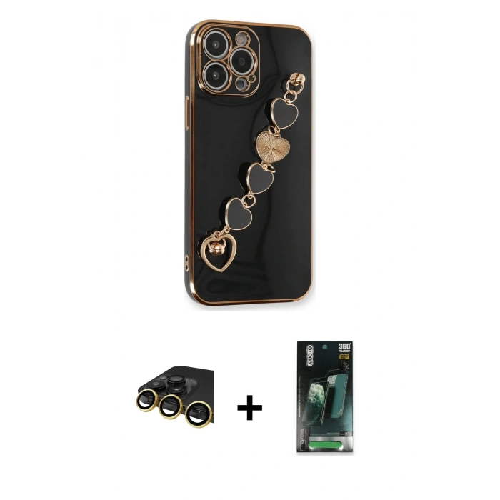 MARSİLYAN™- iPhone 14 Pro Kılıf Nova Işık Prime - Siyah 360 Mat Full Body Arka Koruyucu + Raze Metal Kamera Lens - GD
