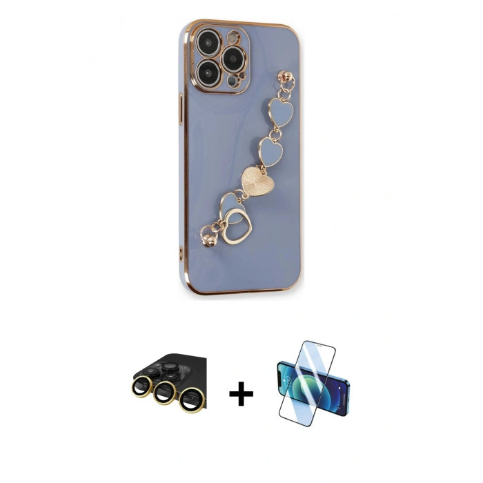 MARSİLYAN™- iPhone 14 Pro Kılıf Nova Işık Prime - Siyah 3D Antistatik Cam Ekran Koruyucu + Raze Metal Kamera Lens - GD