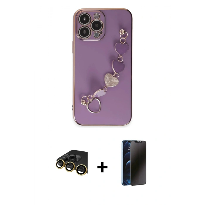 MARSİLYAN™- iPhone 14 Pro Kılıf Nova Işık Prime - Siyah 3D Antistatik Hayalet Cam Ekran Koruyucu + Raze Metal Kamera Lens - GD