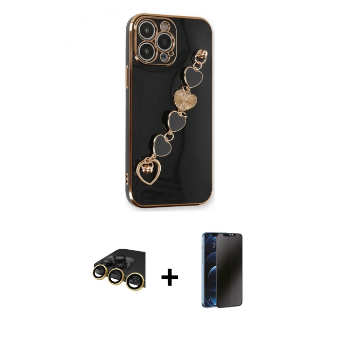 MARSİLYAN™- iPhone 14 Pro Kılıf Nova Işık Prime - Siyah 3D Antistatik Hayalet Cam Ekran Koruyucu + Raze Metal Kamera Lens - GD