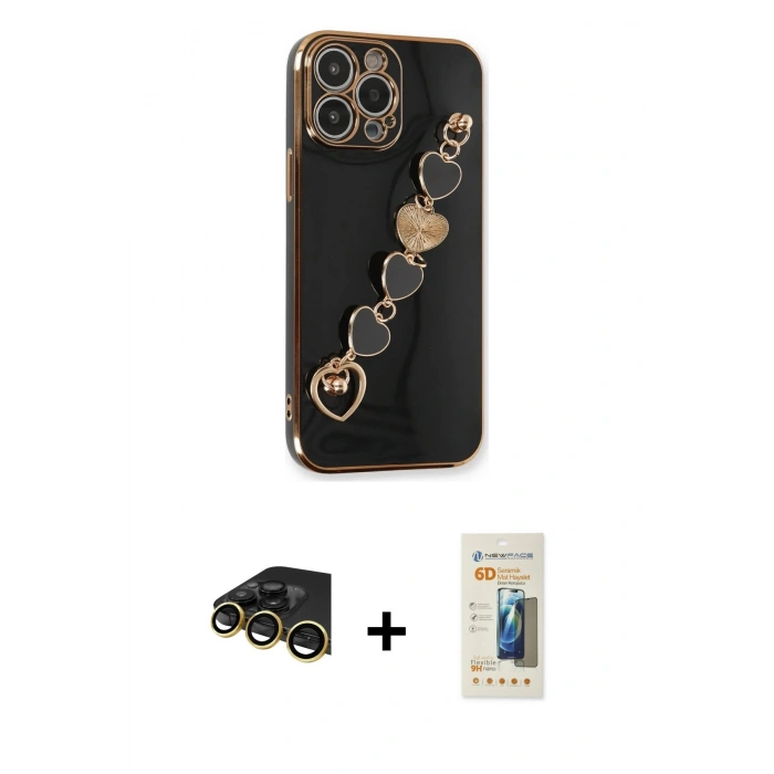 MARSİLYAN™- iPhone 14 Pro Kılıf Nova Işık Prime - Siyah 6D Mat Seramik Hayalet Nano Ekran Koruyucu + Raze Metal Kamera Lens - GD