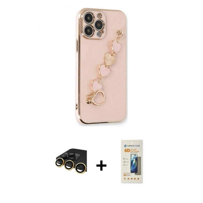 MARSİLYAN™- iPhone 14 Pro Kılıf Nova Işık Prime - Siyah 6D Mat Seramik Hayalet Nano Ekran Koruyucu + Raze Metal Kamera Lens - GD
