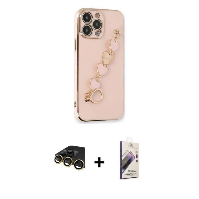 MARSİLYAN™- iPhone 14 Pro Kılıf Nova Işık Prime - Siyah Bilvis 3D Mat Cam Ekran Koruyucu + Raze Metal Kamera Lens - GD