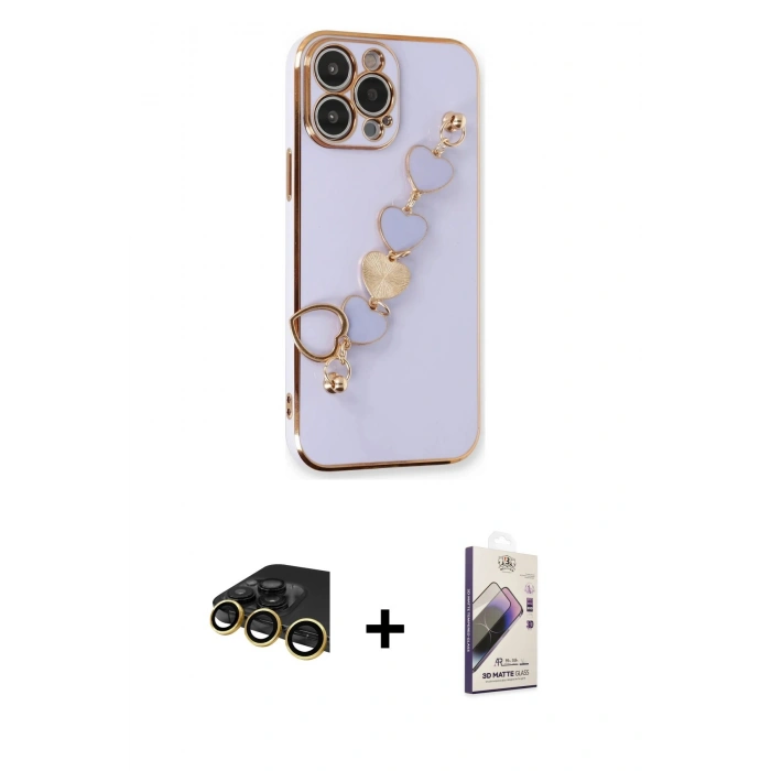 MARSİLYAN™- iPhone 14 Pro Kılıf Nova Işık Prime - Siyah Bilvis 3D Mat Cam Ekran Koruyucu + Raze Metal Kamera Lens - GD