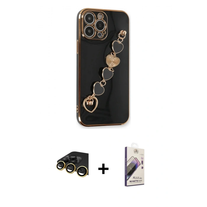 MARSİLYAN™- iPhone 14 Pro Kılıf Nova Işık Prime - Siyah Bilvis 3D Mat Cam Ekran Koruyucu + Raze Metal Kamera Lens - GD
