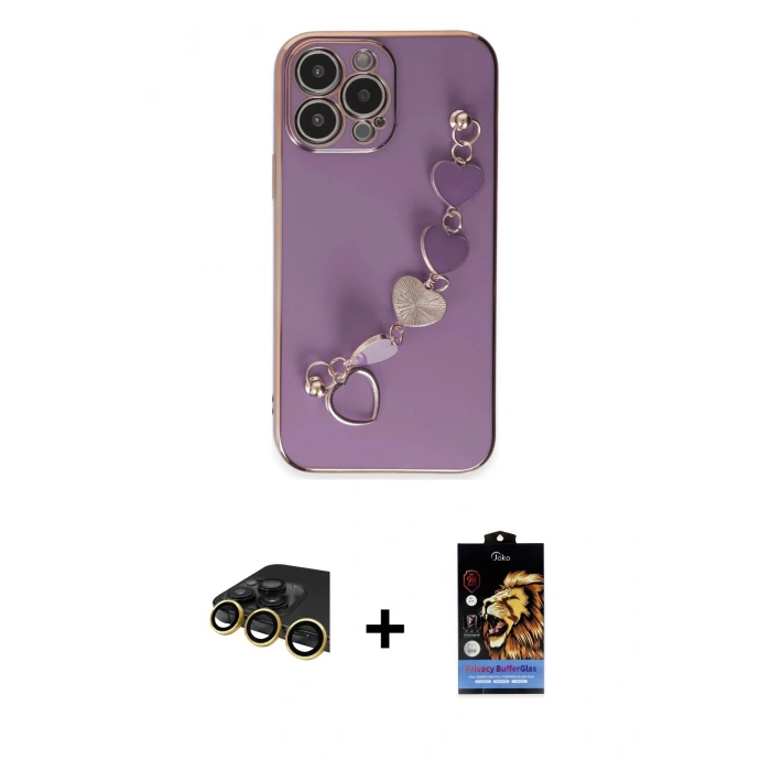 MARSİLYAN™- iPhone 14 Pro Kılıf Nova Işık Prime - Siyah Buffer Hayalet Cam Ekran Koruyucu + Gold Raze Metal Kamera Lens