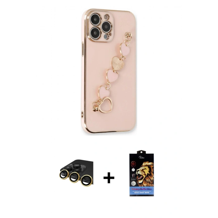 MARSİLYAN™- iPhone 14 Pro Kılıf Nova Işık Prime - Siyah Buffer Hayalet Cam Ekran Koruyucu + Gold Raze Metal Kamera Lens