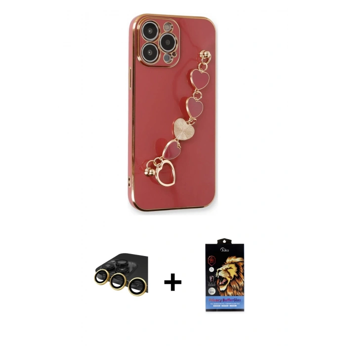 MARSİLYAN™- iPhone 14 Pro Kılıf Nova Işık Prime - Siyah Buffer Hayalet Cam Ekran Koruyucu + Gold Raze Metal Kamera Lens