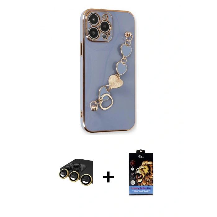 MARSİLYAN™- iPhone 14 Pro Kılıf Nova Işık Prime - Siyah Buffer Hayalet Cam Ekran Koruyucu + Gold Raze Metal Kamera Lens