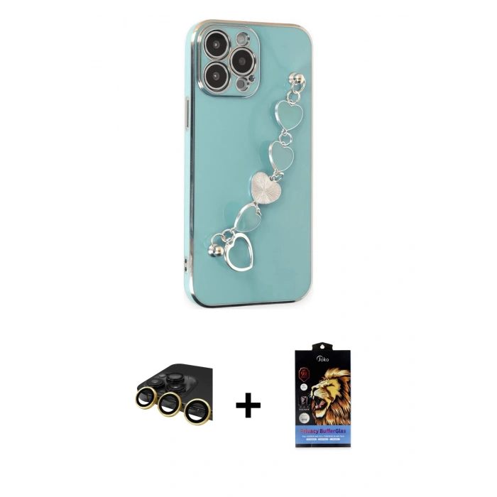 MARSİLYAN™- iPhone 14 Pro Kılıf Nova Işık Prime - Siyah Buffer Hayalet Cam Ekran Koruyucu + Raze Metal Kamera Lens - GD