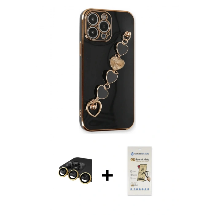 MARSİLYAN™- iPhone 14 Pro Kılıf Nova Işık Prime - Siyah Mat Seramik Nano Ekran Koruyucu + Raze Metal Kamera Lens - GD