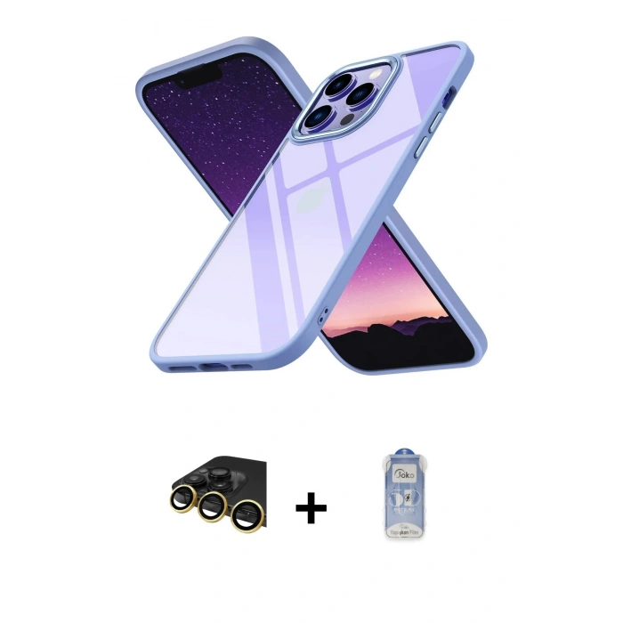 MARSİLYAN™- iPhone 14 Pro Kılıf Nova Işık Serisi - Siyah Joko Magic 5D Cam + Raze Metal Kamera Lens - GD