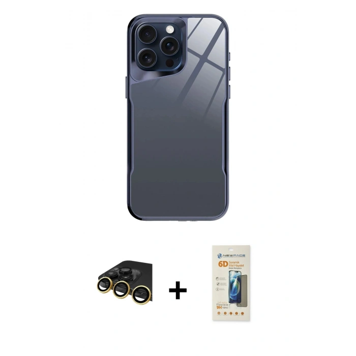 MARSİLYAN™- iPhone 14 Pro Kılıf Odak Doku - Siyah 6D Mat Seramik Hayalet Nano Ekran Koruyucu + Raze Metal Kamera Lens - GD