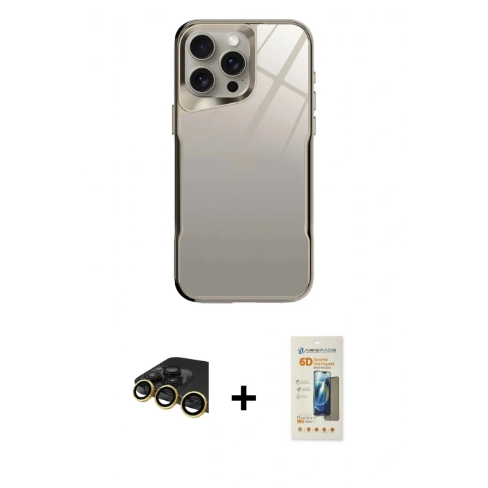 MARSİLYAN™- iPhone 14 Pro Kılıf Odak Doku - Siyah 6D Mat Seramik Hayalet Nano Ekran Koruyucu + Raze Metal Kamera Lens - GD