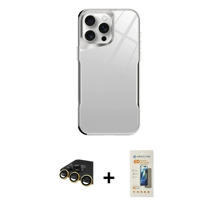 MARSİLYAN™- iPhone 14 Pro Kılıf Odak Doku - Siyah 6D Mat Seramik Hayalet Nano Ekran Koruyucu + Raze Metal Kamera Lens - GD