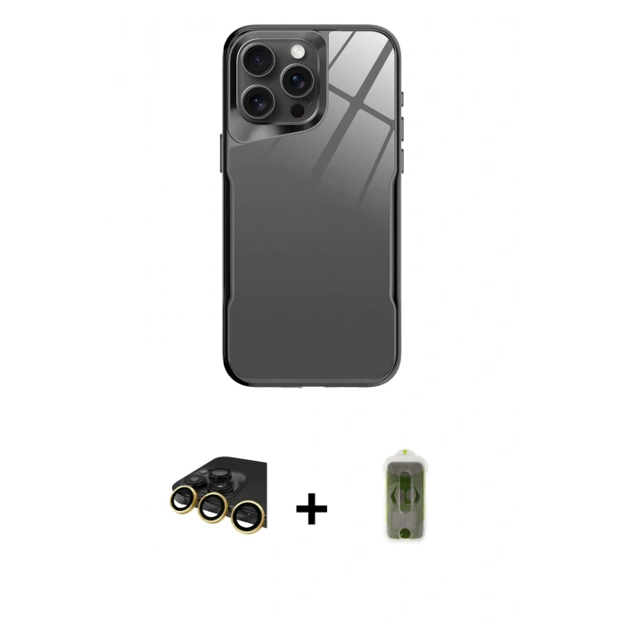 MARSİLYAN™- iPhone 14 Pro Kılıf Odak Doku - Siyah Joko Magic 5D Hayalet Cam + Raze Metal Kamera Lens - GD