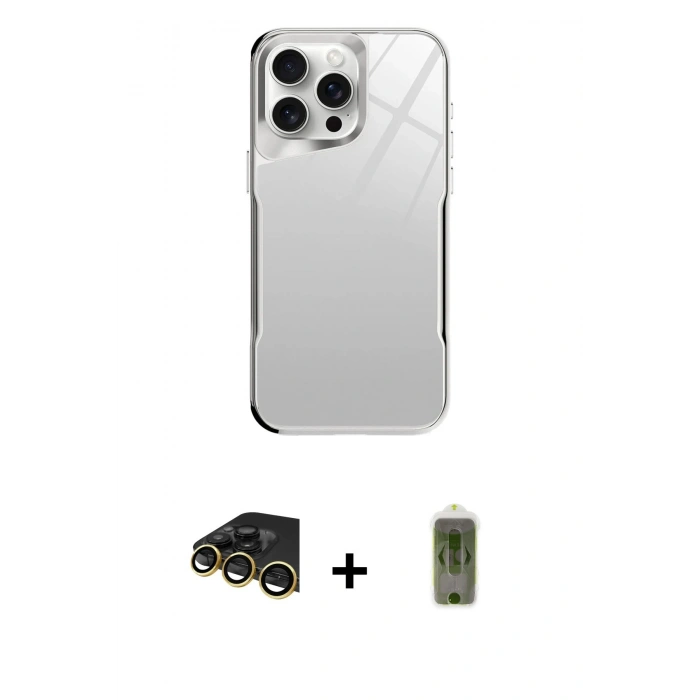 MARSİLYAN™- iPhone 14 Pro Kılıf Odak Doku - Siyah Joko Magic 5D Hayalet Cam + Raze Metal Kamera Lens - GD