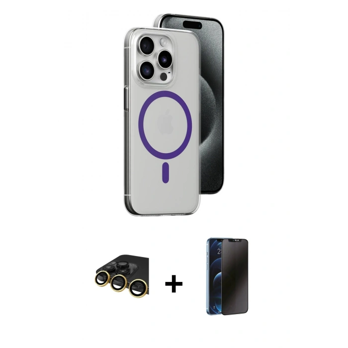 MARSİLYAN™- iPhone 14 Pro Kılıf Odak Form Özel Seri - Siyah 3D Antistatik Hayalet Cam Ekran Koruyucu + Raze Metal Kamera Lens - GD