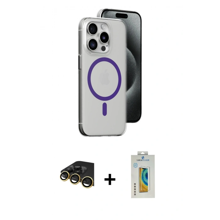 MARSİLYAN™- iPhone 14 Pro Kılıf Odak Form Özel Seri - Siyah Polymer Nano Ekran Koruyucu + Raze Metal Kamera Lens - GD