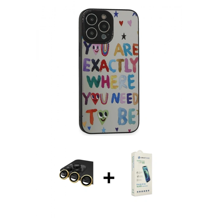 MARSİLYAN™- iPhone 14 Pro Kılıf Odak Klasik Serisi - Şeffaf Pasifik Cam Ekran Koruyucu + Raze Metal Kamera Lens - GD